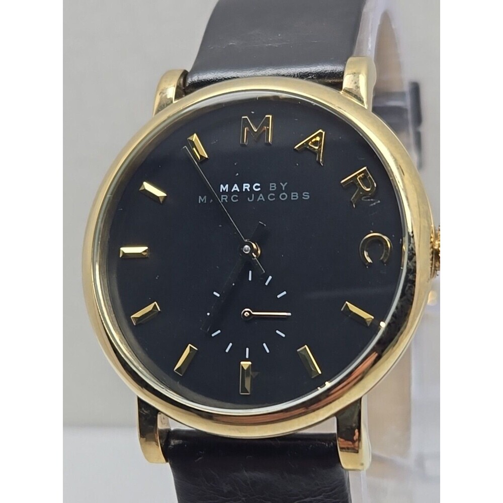Womens Marc Jacobs Baker Watch Gold Tone Black Dial New Battery Dress Work Gift - Picture 4 of 13